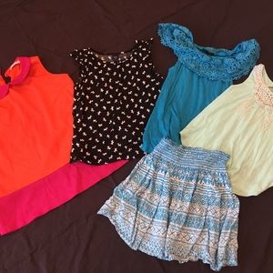 Bundle of girl's tops and skirt